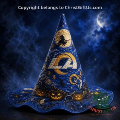 Los Angeles Rams Halloween 2026 Moon Pumpkin Quilted Witch Hat - front view with Rams logo