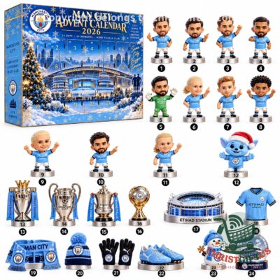Manchester City 2026 Christmas Countdown Advent Calendar with collectibles displayed