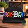 Black snapback with multicolour DOOMSDAY embroidered lettering