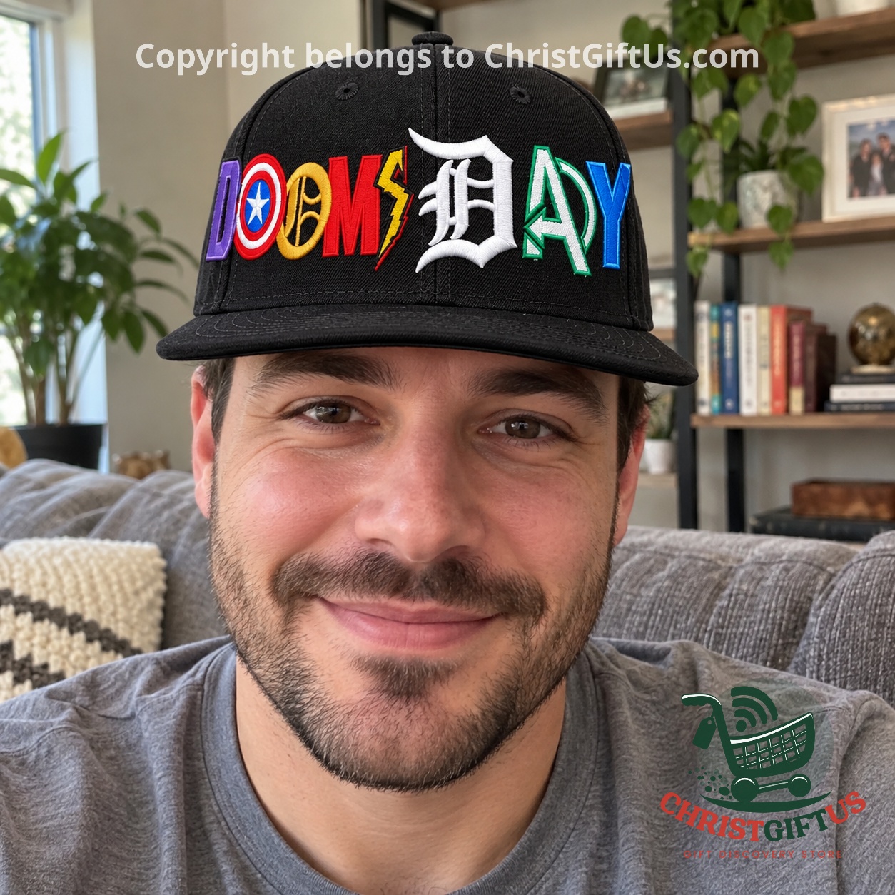 Man wearing the black Avengers Doomsday snapback