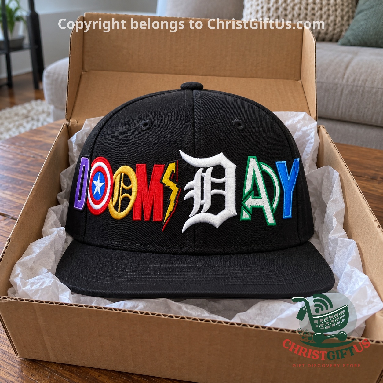 Doomsday snapback in its box with tissue paper