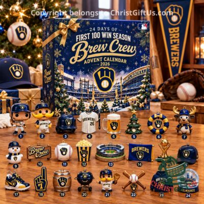 Milwaukee Brewers 2026 First 100 Win Season Advent Calendar - front box with numbered holiday items