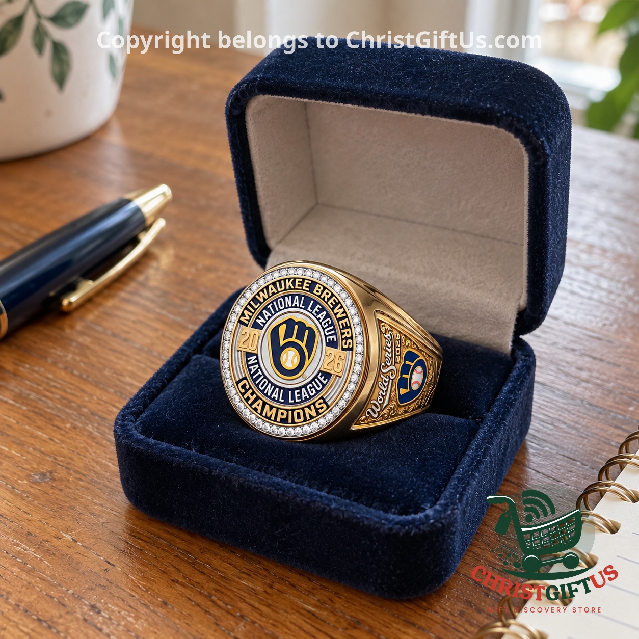 Brewers 2026 National League Champions ring in a navy velvet ring box