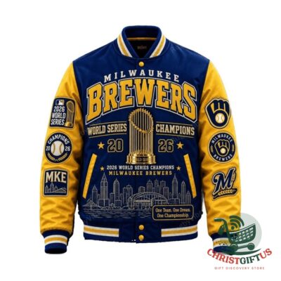 Navy and gold Brewers World Series Champions 2026 baseball jacket