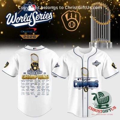 Brewers World Series Champions jersey front and back with the trophy