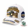 White Milwaukee Brewers World Series Champions 2026 cap with gold trophy