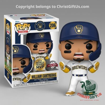 William Contreras Brewers figure beside its 2026 World Series MVP window box