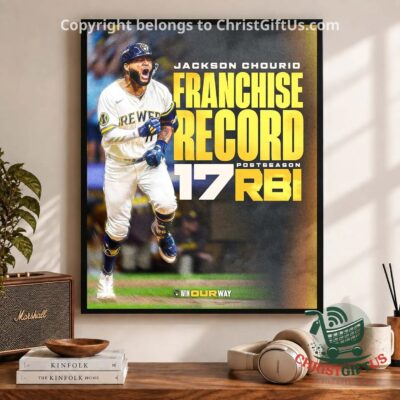 Milwaukee Brewers Jackson Chourio MLB Postseason RBI Poster - framed front view