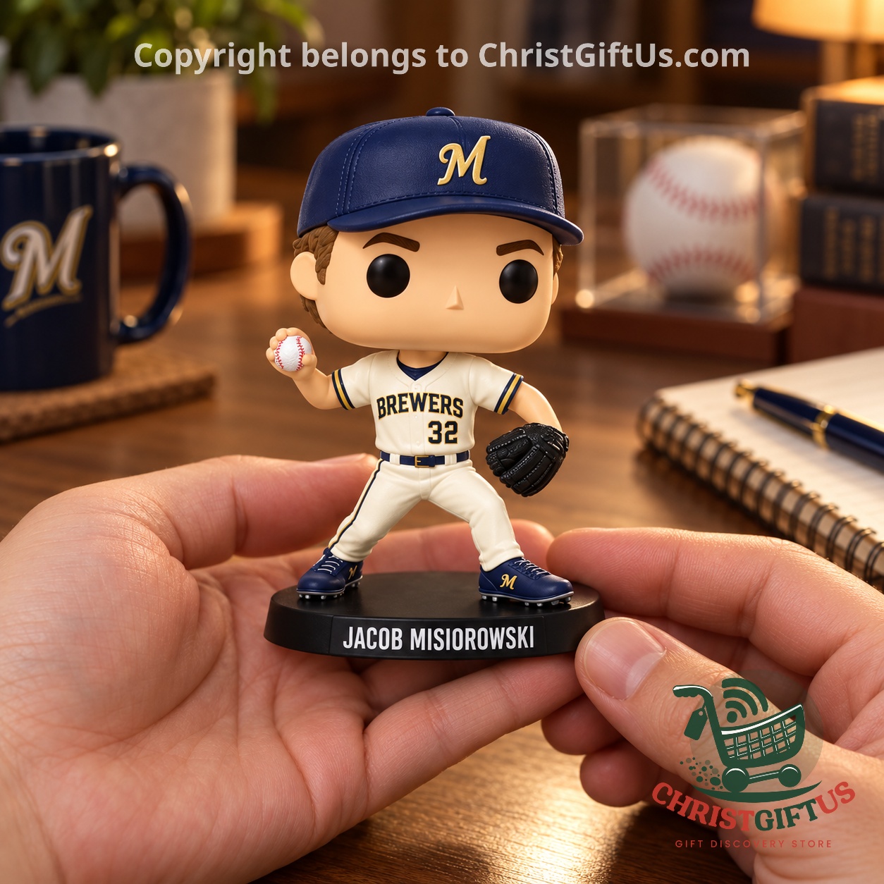 Hand holding the Misiorowski figure in a pitching stance