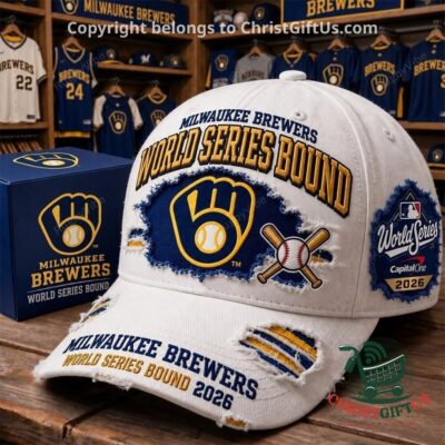 Milwaukee Brewers World Series Bound 2026 Distressed Baseball Cap - front and side view