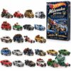 Brewers Hot Wheels advent calendar box beside 24 car designs