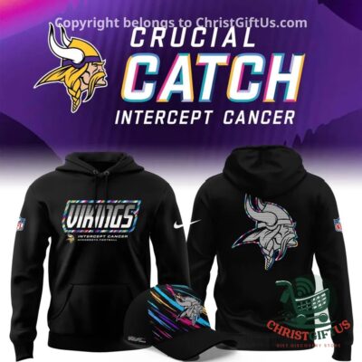 Minnesota Vikings Crucial Catch Intercept Cancer Hoodie 2026 - front view with VIKINGS chest graphic
