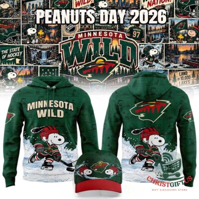 Minnesota Wild Peanuts Day 2026 Hockey Game Hoodie - front and back views with matching cap
