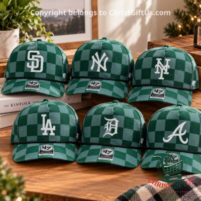 Six green checkerboard '47 Hitch rope caps with MLB club logos
