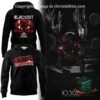 Nebraska Wear Black hoodie front and back beside a blackout game photo