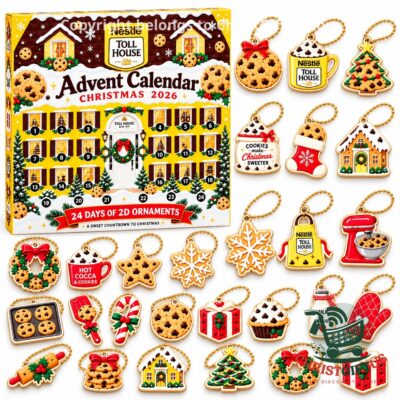 Nestle Toll House Cookies Christmas 2026 Advent Calendar - box with the full set of cookie-themed ornaments
