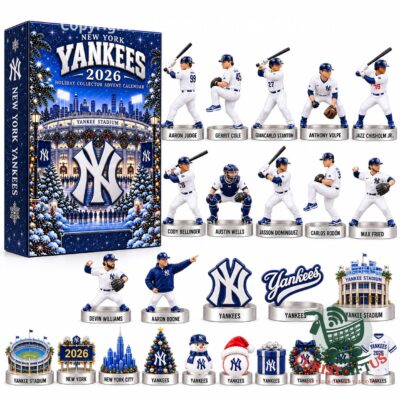 New York Yankees 2026 Holiday Advent Calendar - front box and collectible figures