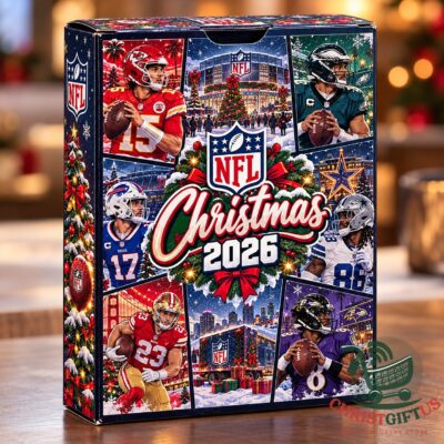 NFL Christmas 2026 Playing Cards - front box view with football player collage