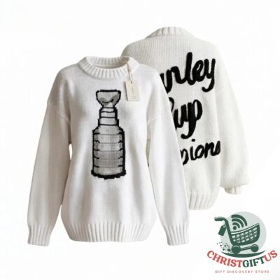 NHL Stanley Cup Champions Knit Ugly Christmas Sweater - front and reverse views displayed together