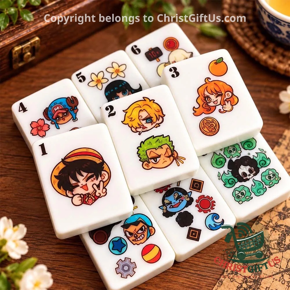 Nominno One Piece Anime Mahjong Tiles Set - close-up of character and compass tiles