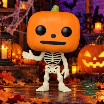 NYCC Over the Garden Wall Pottsfield Pumpkin Funko Pop - front view with pumpkin head and skeleton body