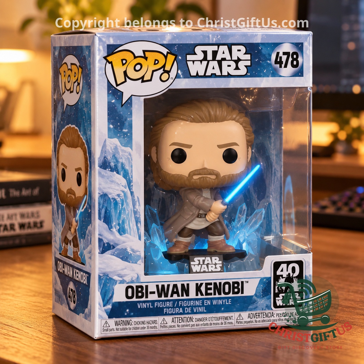NYCC Star Wars Obi-Wan Kenobi Kyber Crystal Edition Funko Pop - front and side packaging view