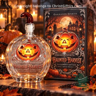 OakHaven Spirits Haunted Harvest Whiskey Bottle - front view with decorative box