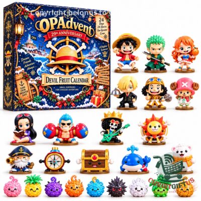 One Piece 29th Anniversary Devil Fruit Advent Calendar - box and character figurines displayed together