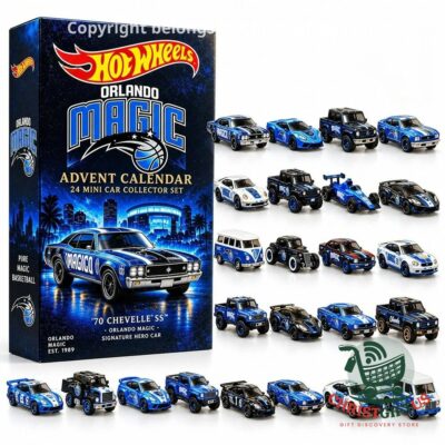 Orlando Magic Hot Wheels advent calendar box beside the full car lineup