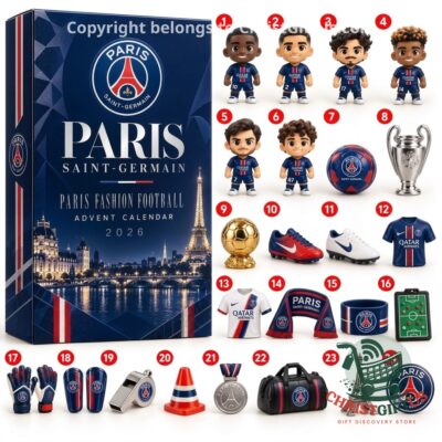 Paris Saint-Germain advent calendar box with numbered football-themed contents