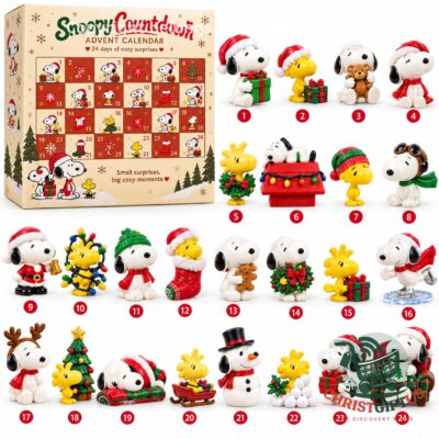 Peanuts Snoopy Christmas 2026 Advent Calendar - front box with numbered countdown doors