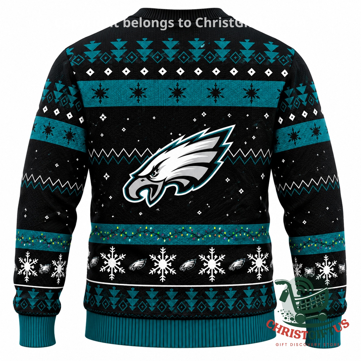 Philadelphia Eagles Santa Claus Ugly Sweater Christmas 2026 - patterned back with snowflakes