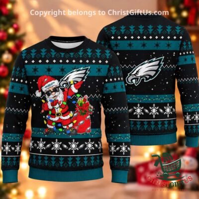 Philadelphia Eagles Santa Claus Ugly Sweater Christmas 2026 - front and back views