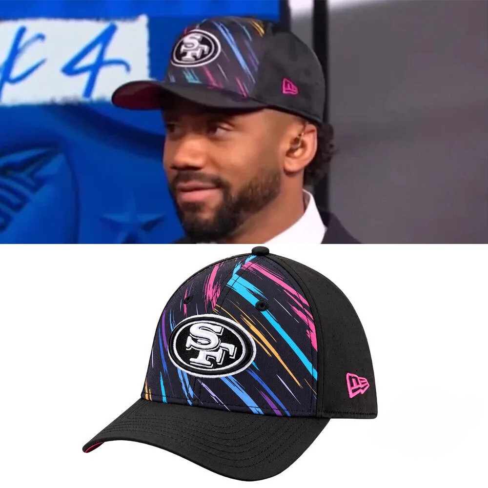 Russell Wilson San Francisco 49ers NFL Crucial Catch Cap - player wearing cap in side view