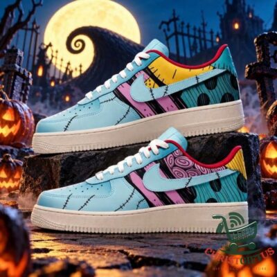 Sally The Nightmare Before Christmas Patchwork Halloween Sneakers - side view of matching pair