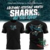 San Jose Sharks Hispanic Heritage Month T-Shirt - front and back views with shark crest graphics