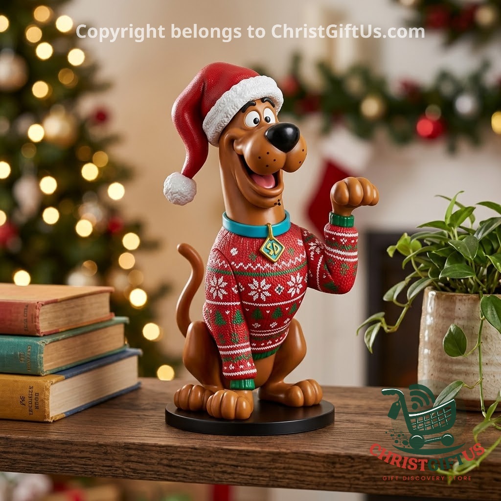 Scooby-Doo Christmas 2026 3D Ornament - front view showing Santa hat and Nordic sweater