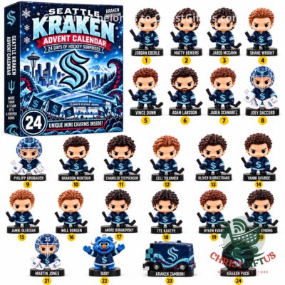 Seattle Kraken Christmas 2026 Advent Calendar - box and numbered hockey character charms