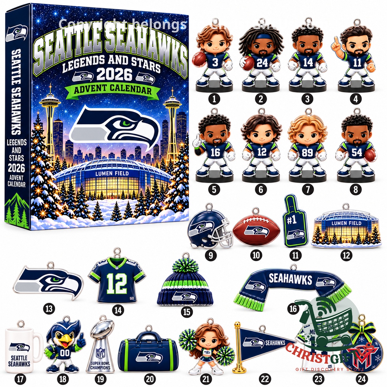 Seattle Seahawks Legends and Stars 2026 Advent Calendar - front packaging view