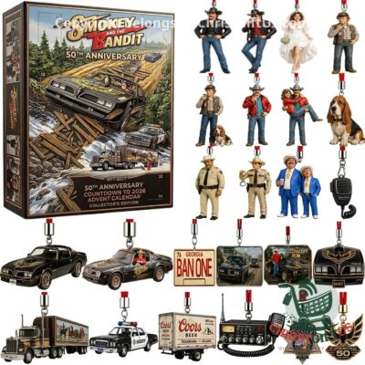 Smokey and the Bandit 50th Anniversary 2026 Advent Calendar - front view with collectible ornaments