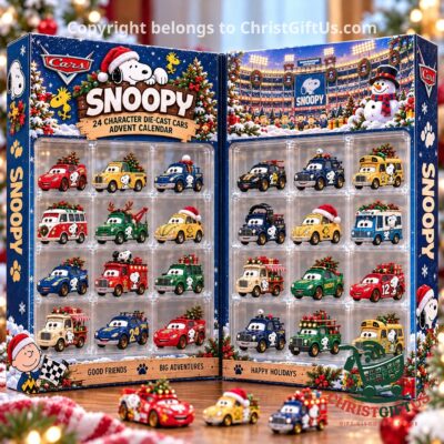 Snoopy Christmas car advent calendar opened into two panels