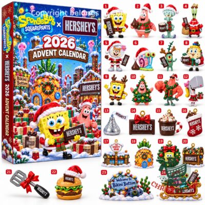 SpongeBob SquarePants Hershey's 2026 Advent Calendar - front package with snowy Bikini Bottom artwork