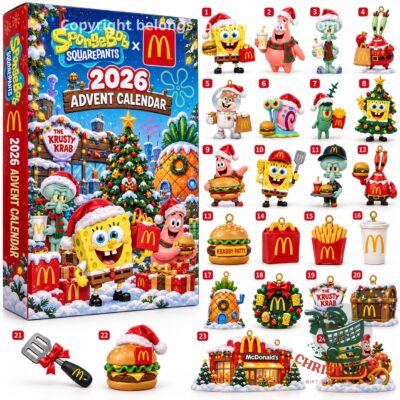SpongeBob SquarePants x McDonald's 2026 Christmas Advent Calendar - front box and illustrated contents