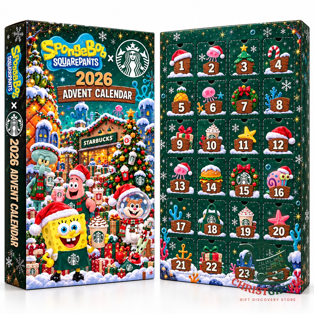 SpongeBob SquarePants x Starbucks 2026 Christmas Advent Calendar - numbered character miniature lineup