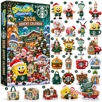 SpongeBob SquarePants x Starbucks 2026 Christmas Advent Calendar - front box artwork