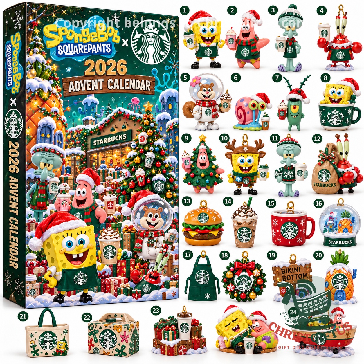 SpongeBob SquarePants x Starbucks 2026 Christmas Advent Calendar - front box artwork