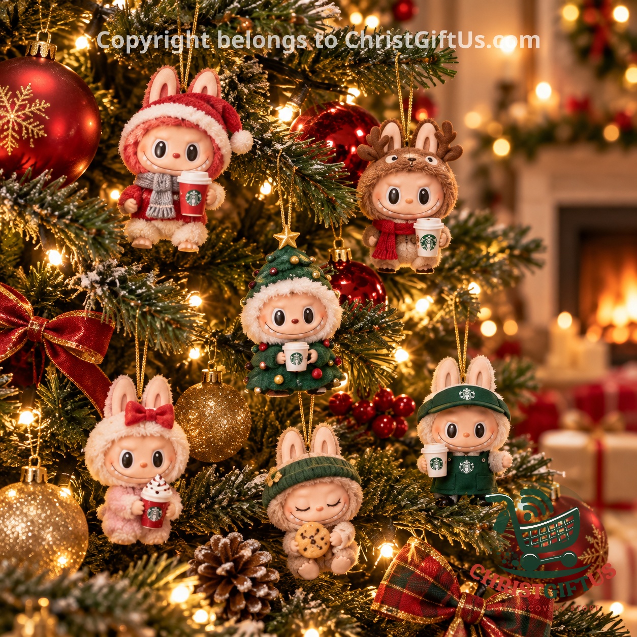 Starbucks x Labubu 2026 Christmas Advent Calendar - upper lineup of festive character figures