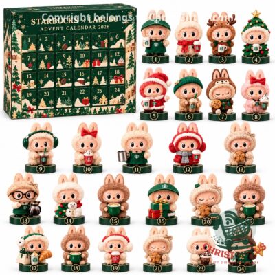Starbucks x Labubu 2026 Christmas Advent Calendar - front view of numbered green calendar box