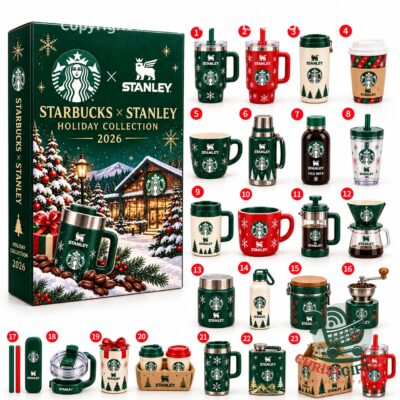 Starbucks x Stanley 2026 Holiday Collection Advent Calendar - full box and numbered drinkware assortment
