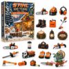STIHL 100th Anniversary 2026 Advent Calendar - front box and displayed ornaments